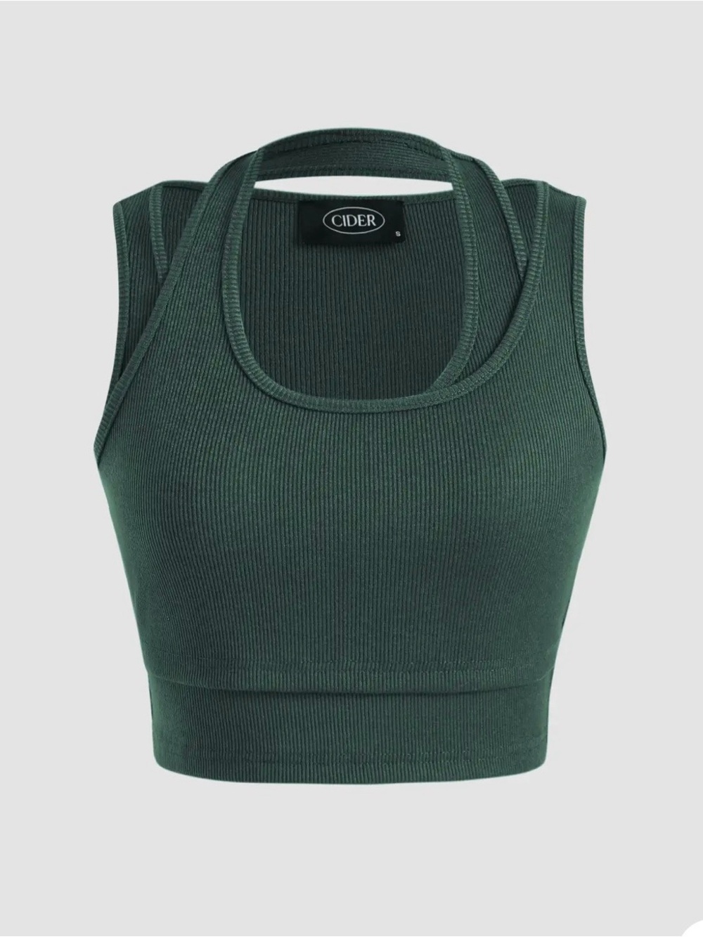 Cider Ribbed Crossover Scoop Crop Tank - Dark Green